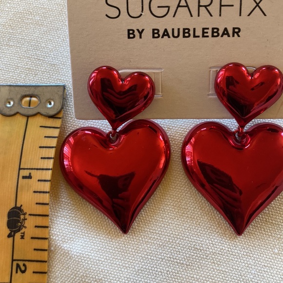 Sugarfix Baublebar Two Tone Heart Drop Metallic Earrings NWT Pink Red - Picture 9 of 9